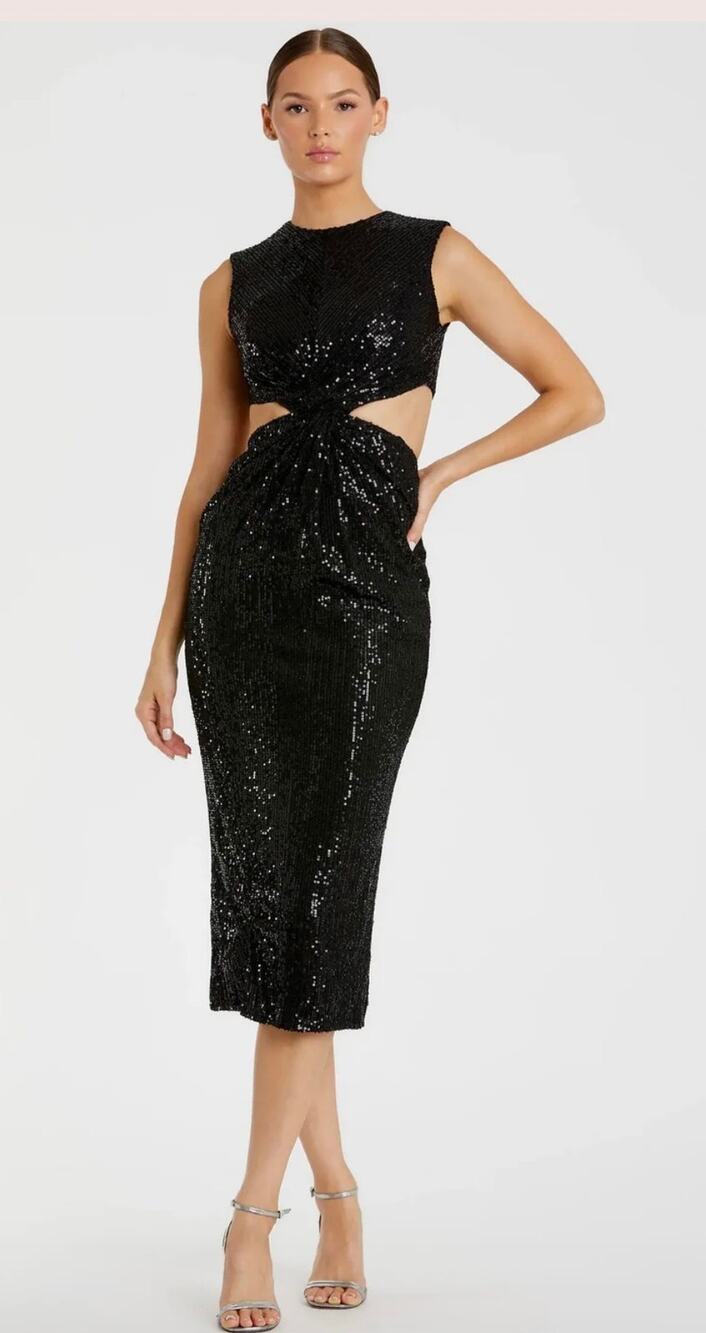 Mac Duggal Cutout Sequin Embellished black Midi Dress - Size 0 (NEW)